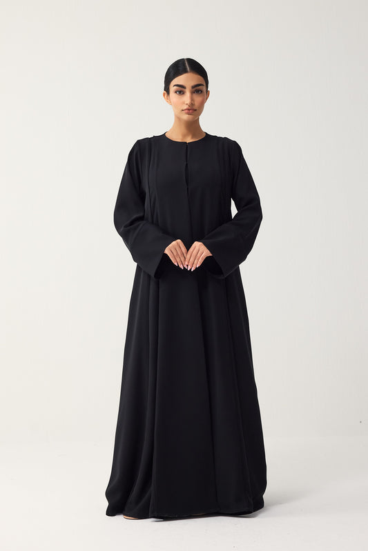 BLACK LOOSE FIT PANELLED CREPE ABAYA