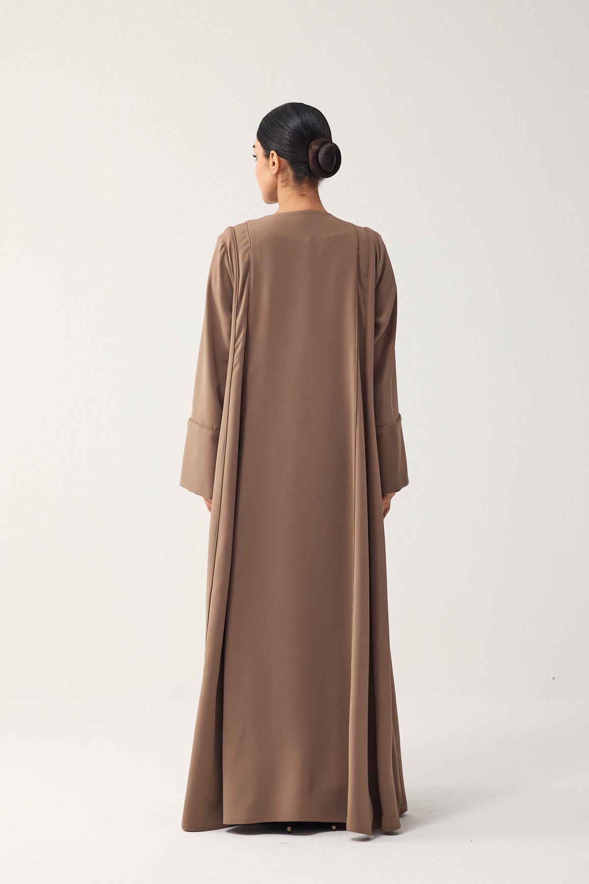 BROWN LOOSE FIT PANELLED CREPE ABAYA