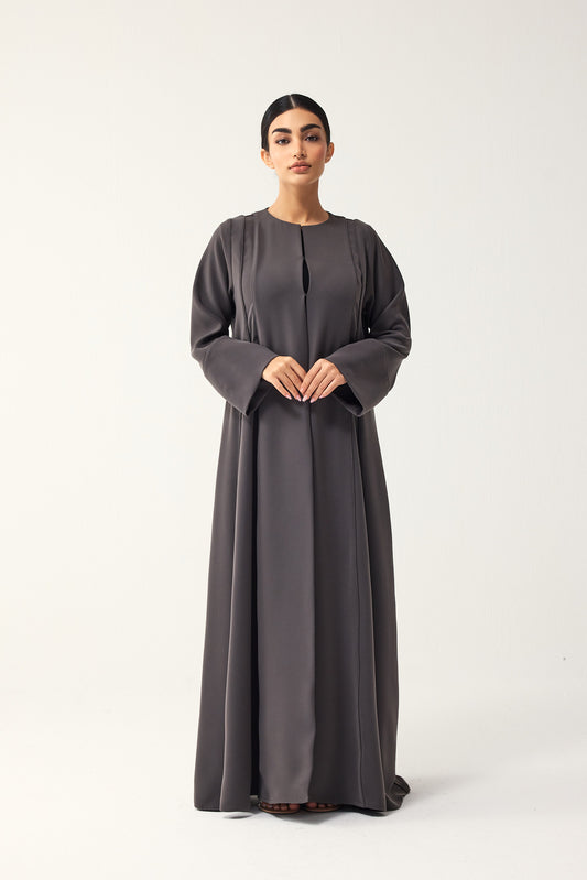 GREY LOOSE FIT PANELLED CREPE ABAYA