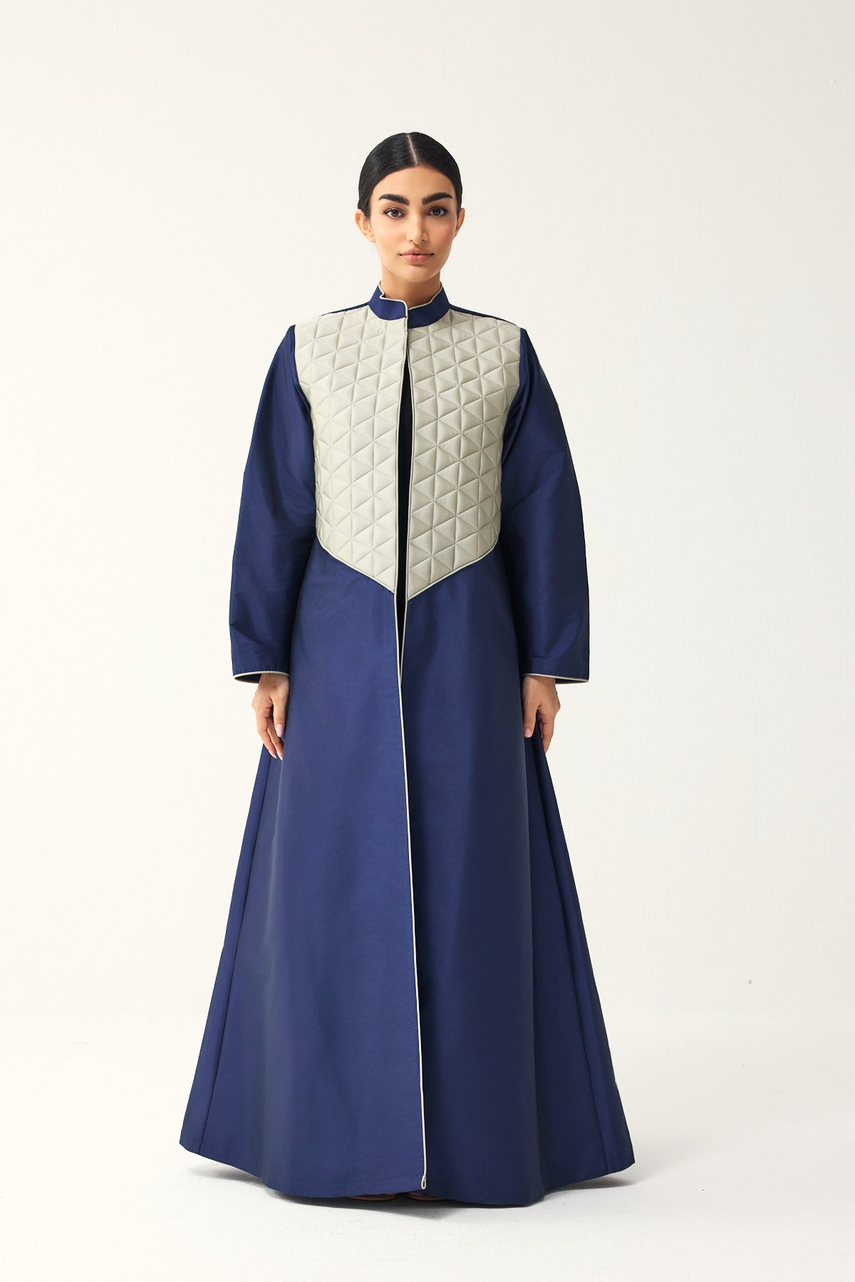 NAVY AND ICE GREY A-LINE FIT TAFFETA ABAYA