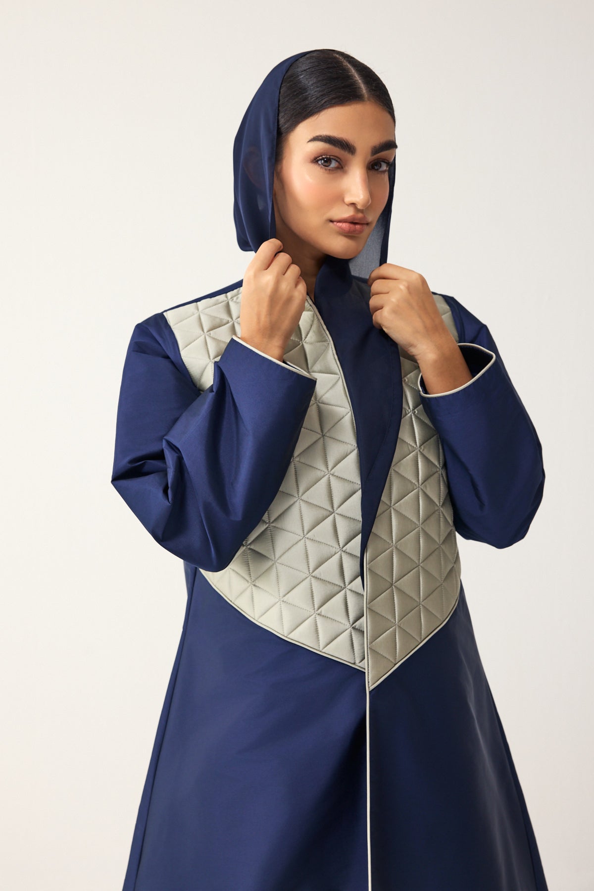 NAVY AND ICE GREY A-LINE FIT TAFFETA ABAYA