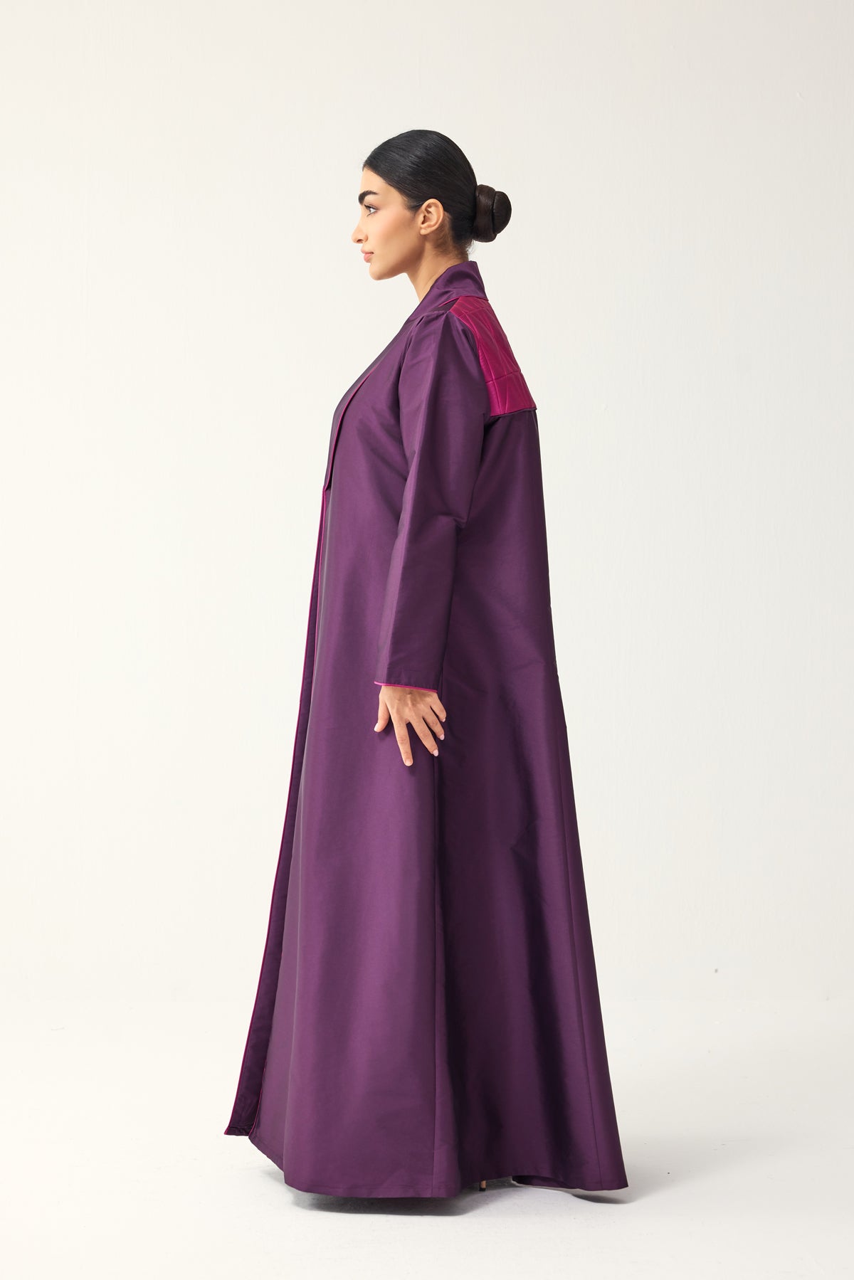 PURPLE AND PINK A-LINE FIT TAFFETA ABAYA