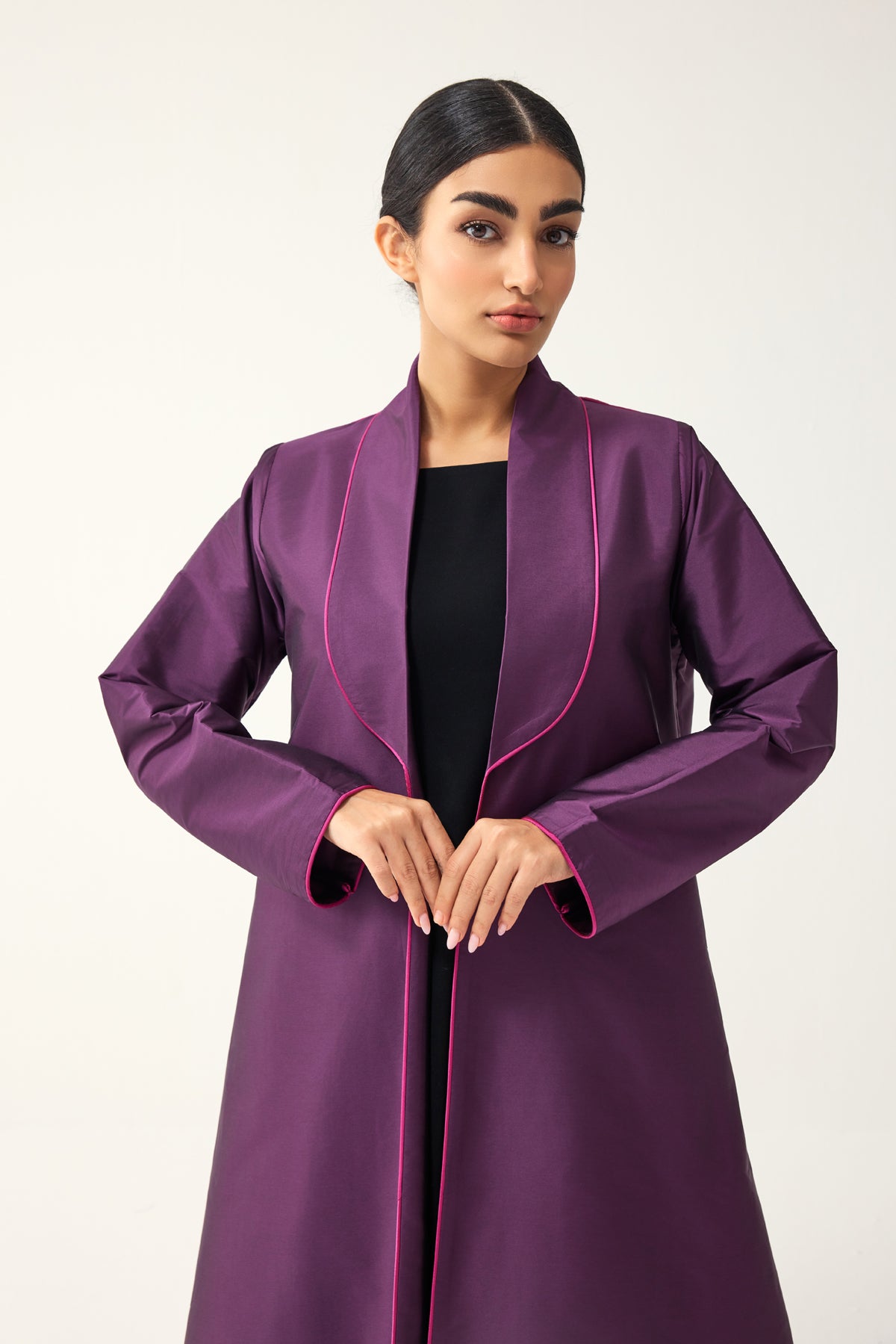 PURPLE AND PINK A-LINE FIT TAFFETA ABAYA
