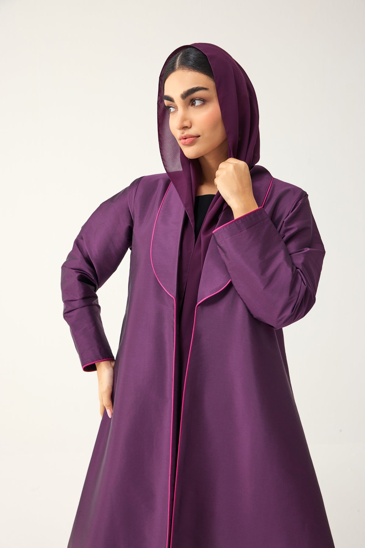 PURPLE AND PINK A-LINE FIT TAFFETA ABAYA