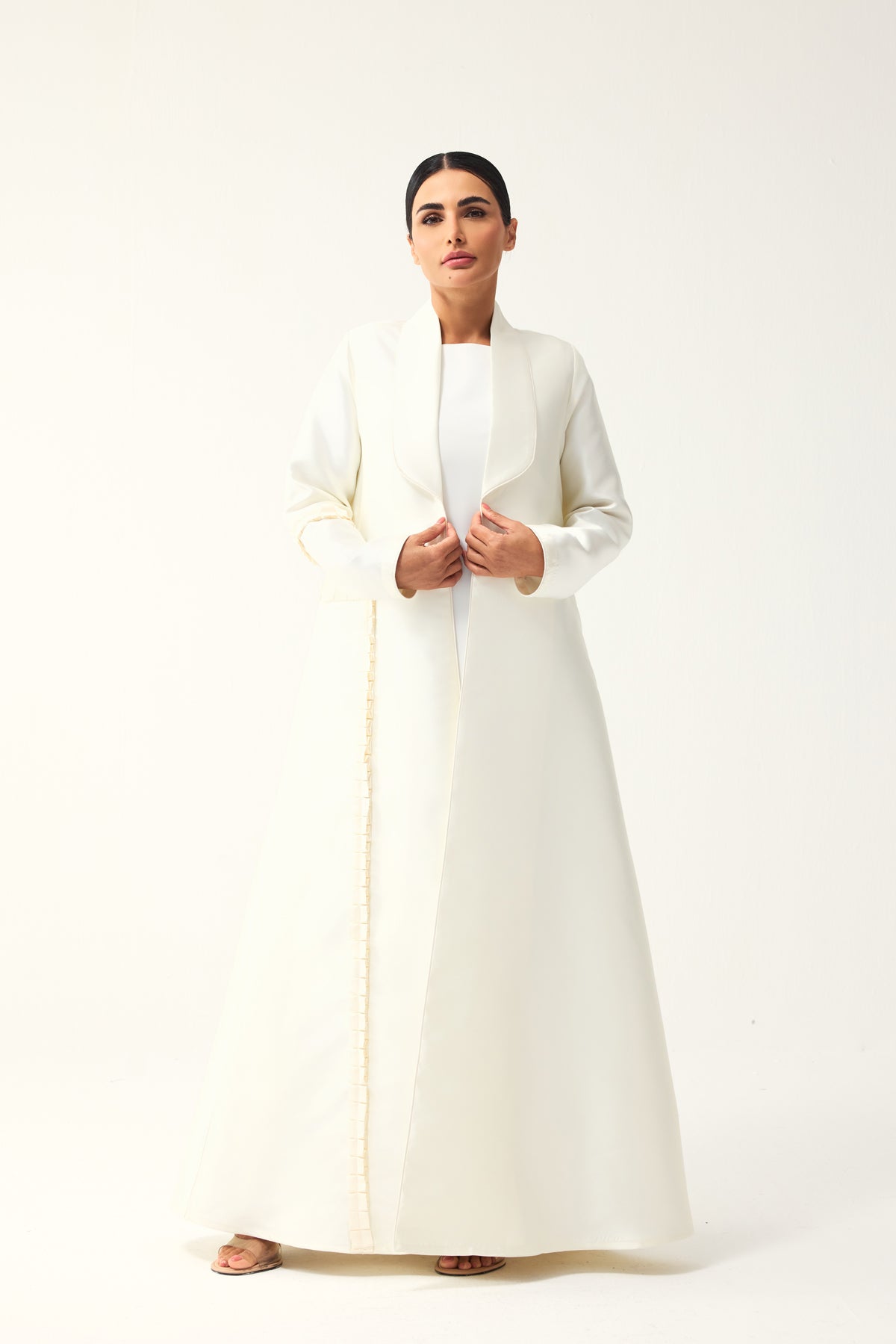 WHITE STRAIGHT FIT SATIN ABAYA