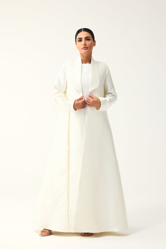 WHITE STRAIGHT FIT SATIN ABAYA