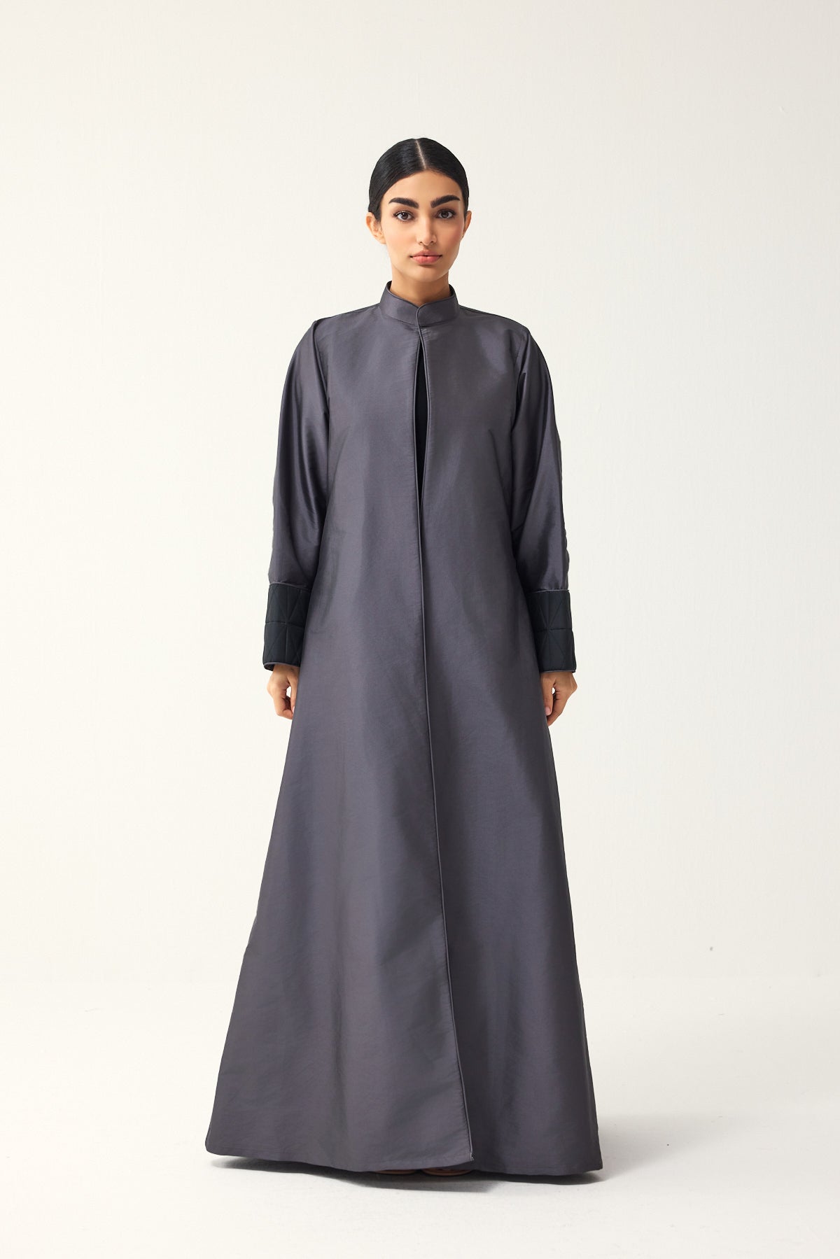 CHARCOAL AND BLACK A-LINE FIT TAFFETA ABAYA