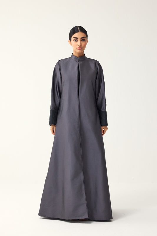 CHARCOAL AND BLACK A-LINE FIT TAFFETA ABAYA