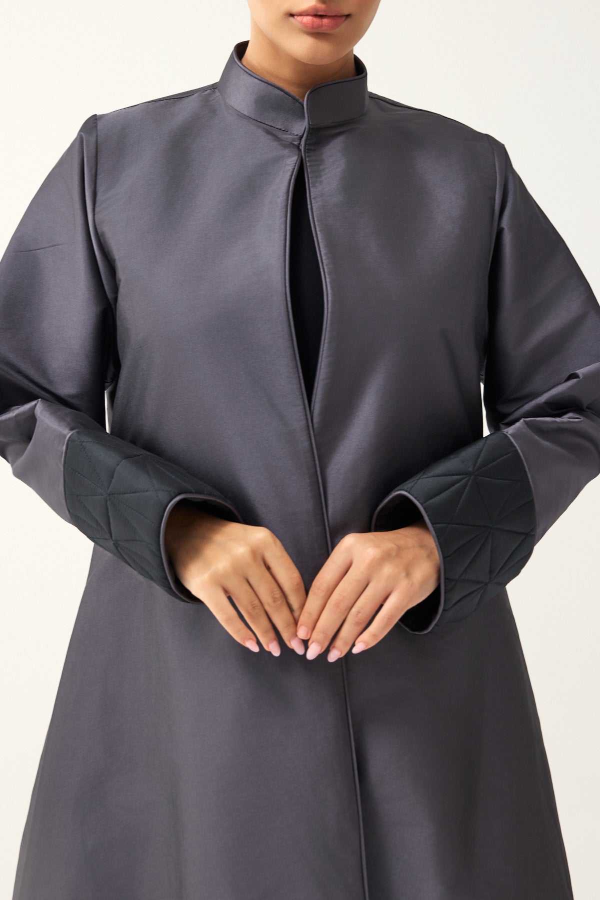 CHARCOAL AND BLACK A-LINE FIT TAFFETA ABAYA