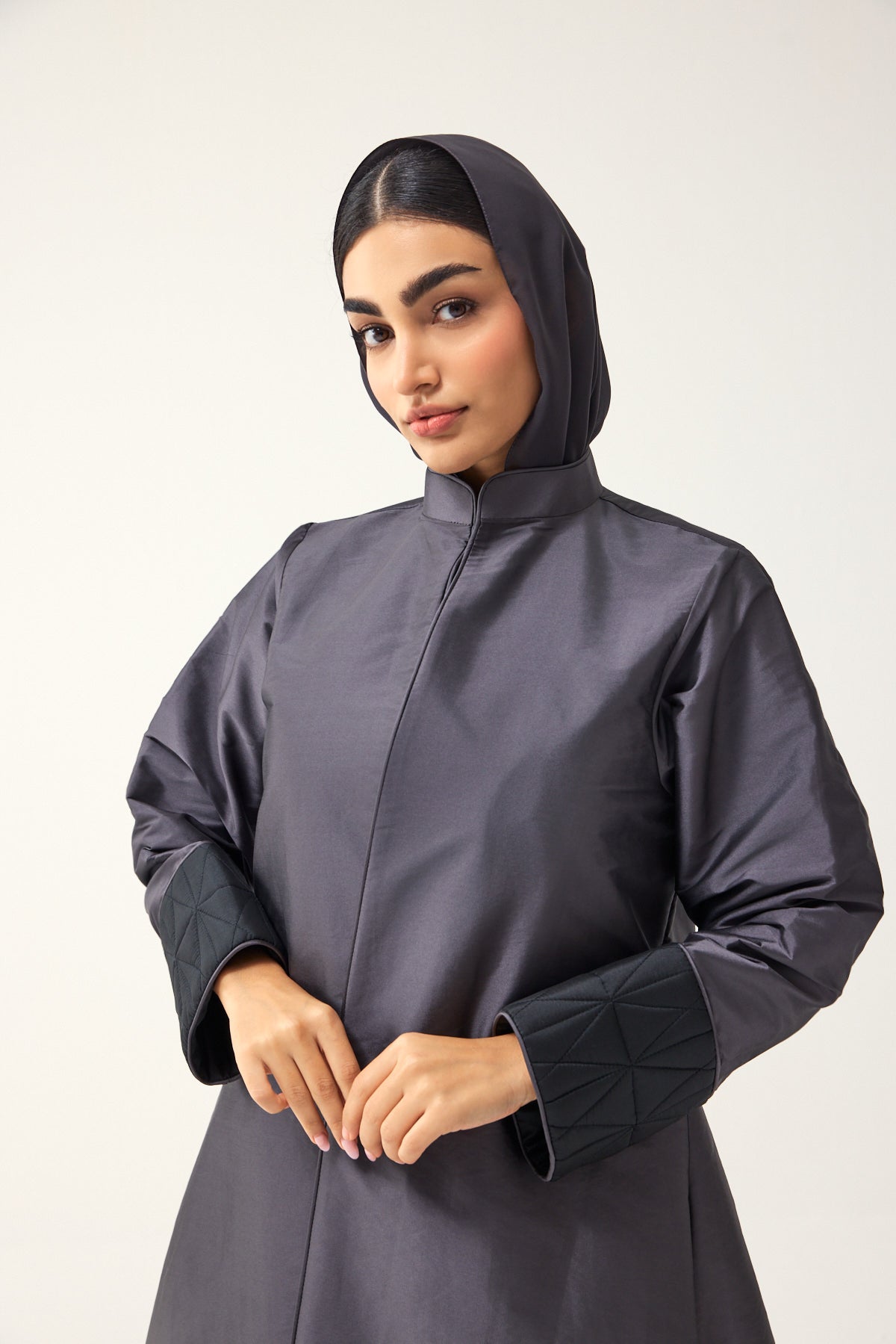 CHARCOAL AND BLACK A-LINE FIT TAFFETA ABAYA