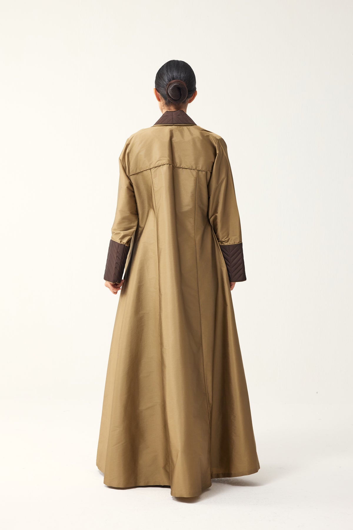 OLIVE AND BROWN A-LINE FIT TAFFETA ABAYA