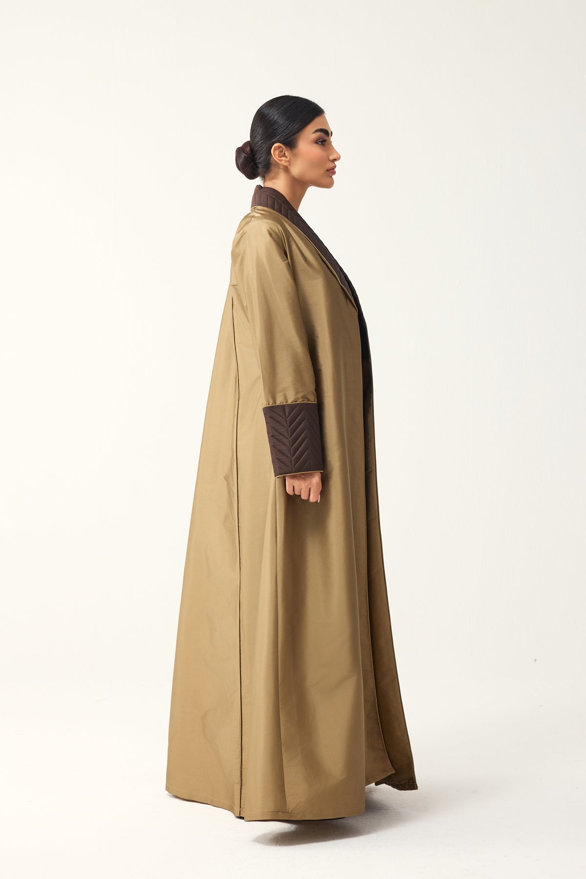OLIVE AND BROWN A-LINE FIT TAFFETA ABAYA
