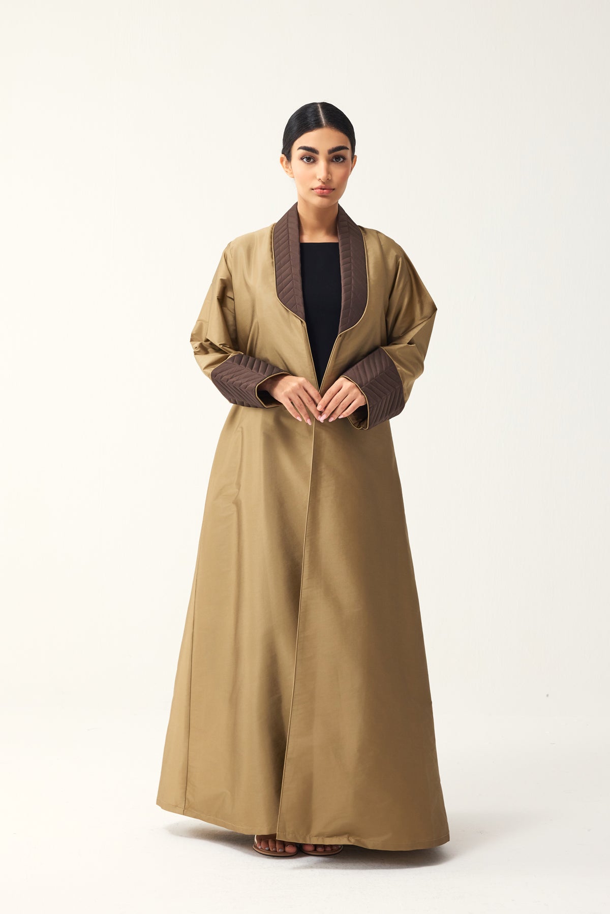 OLIVE AND BROWN A-LINE FIT TAFFETA ABAYA