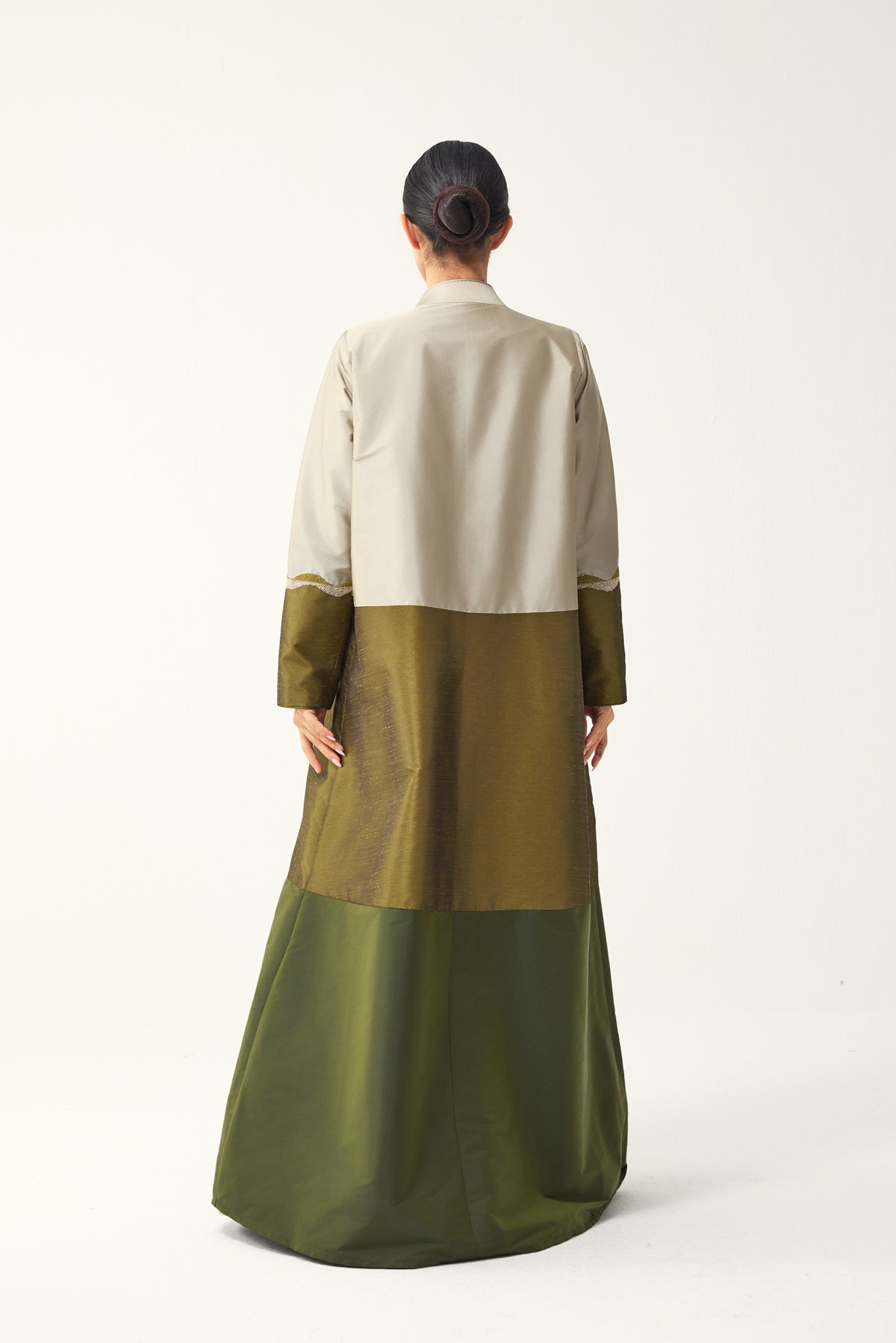 GREY, OLIVE AND SAP GREEN STRAIGHT FIT PANELLED ABAYA