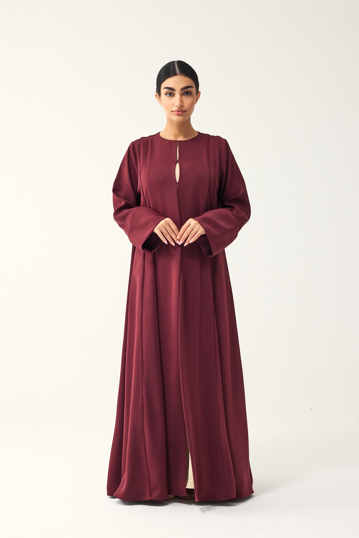 DEEP RED LOOSE FIT PANELLED CREPE ABAYA