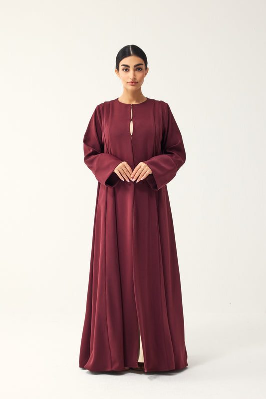 DEEP RED LOOSE FIT PANELLED CREPE ABAYA