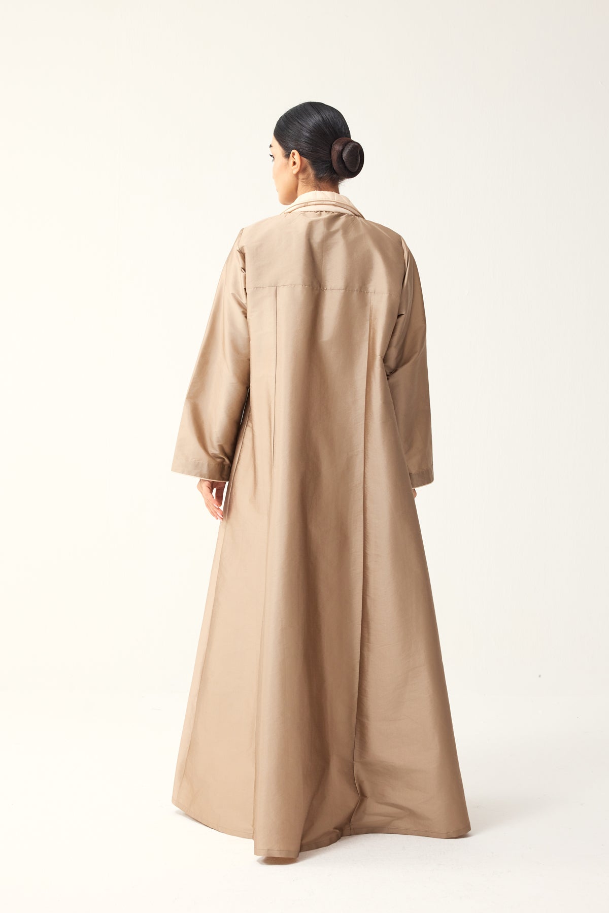 LIGHT BROWN AND CREAM A-LINE FIT TAFFETA ABAYA