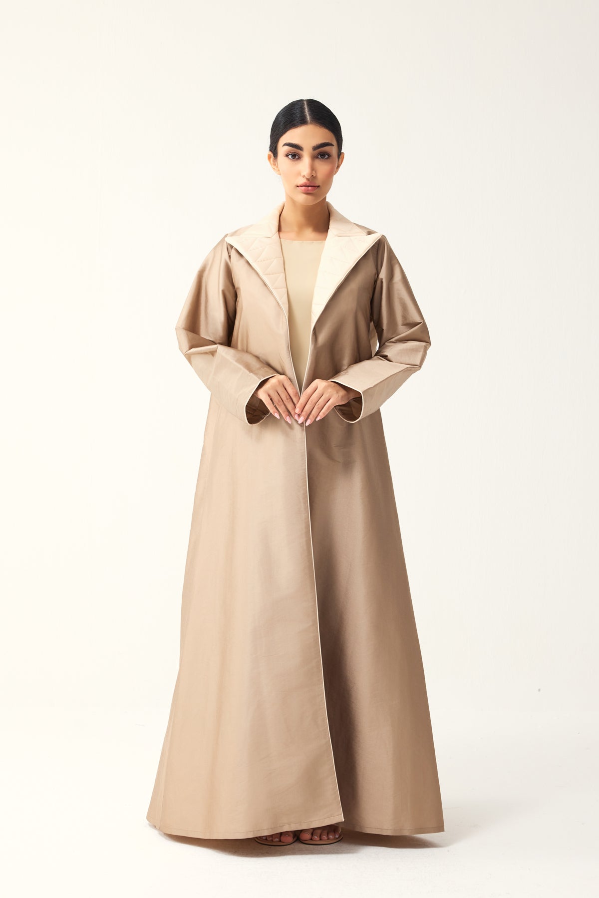 LIGHT BROWN AND CREAM A-LINE FIT TAFFETA ABAYA