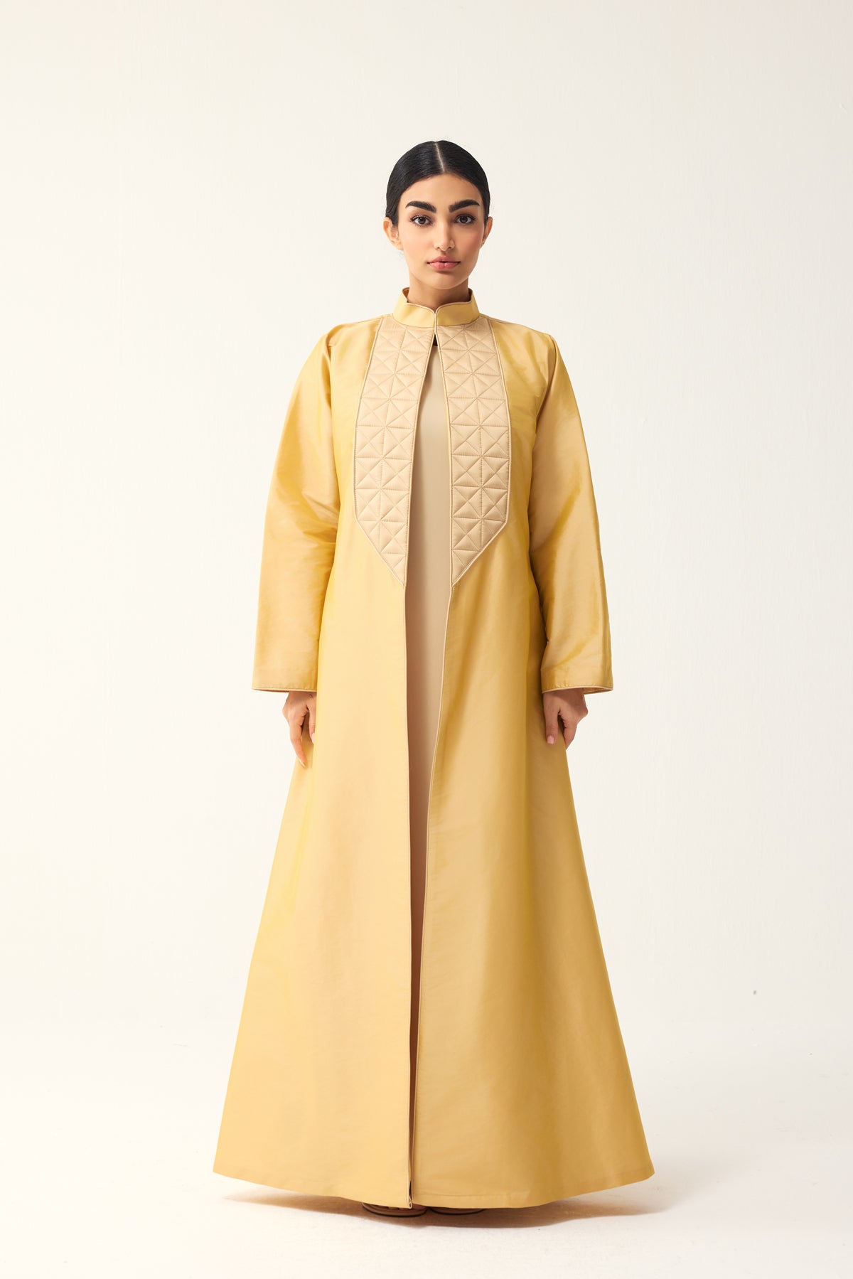 BUTTER YELLOW AND BEIGE A-LINE FIT TAFFETA ABAYA
