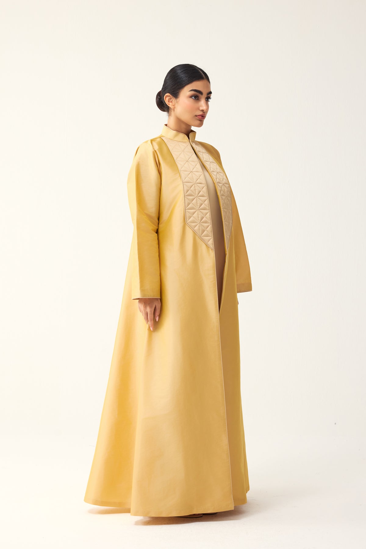 BUTTER YELLOW AND BEIGE A-LINE FIT TAFFETA ABAYA