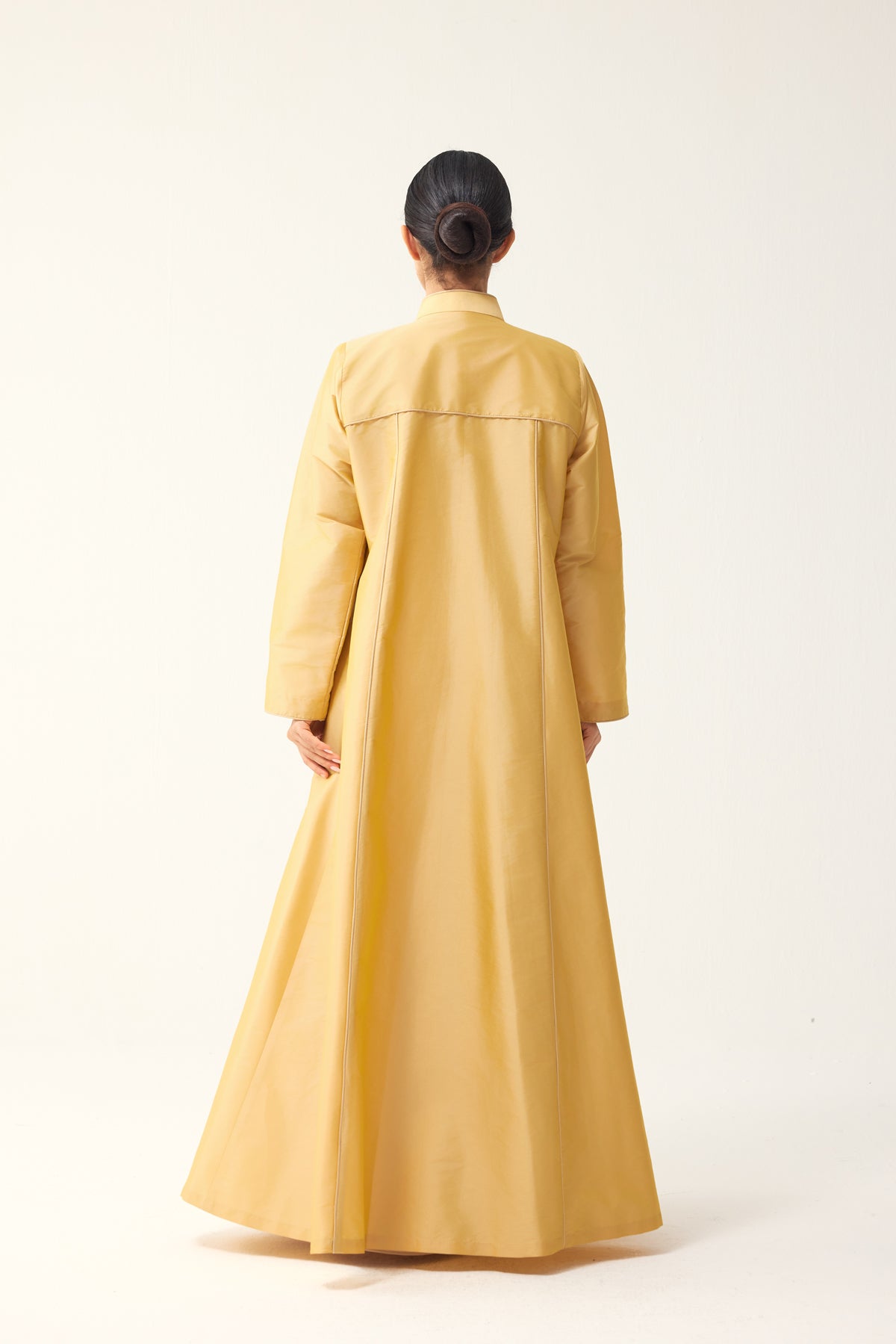 BUTTER YELLOW AND BEIGE A-LINE FIT TAFFETA ABAYA