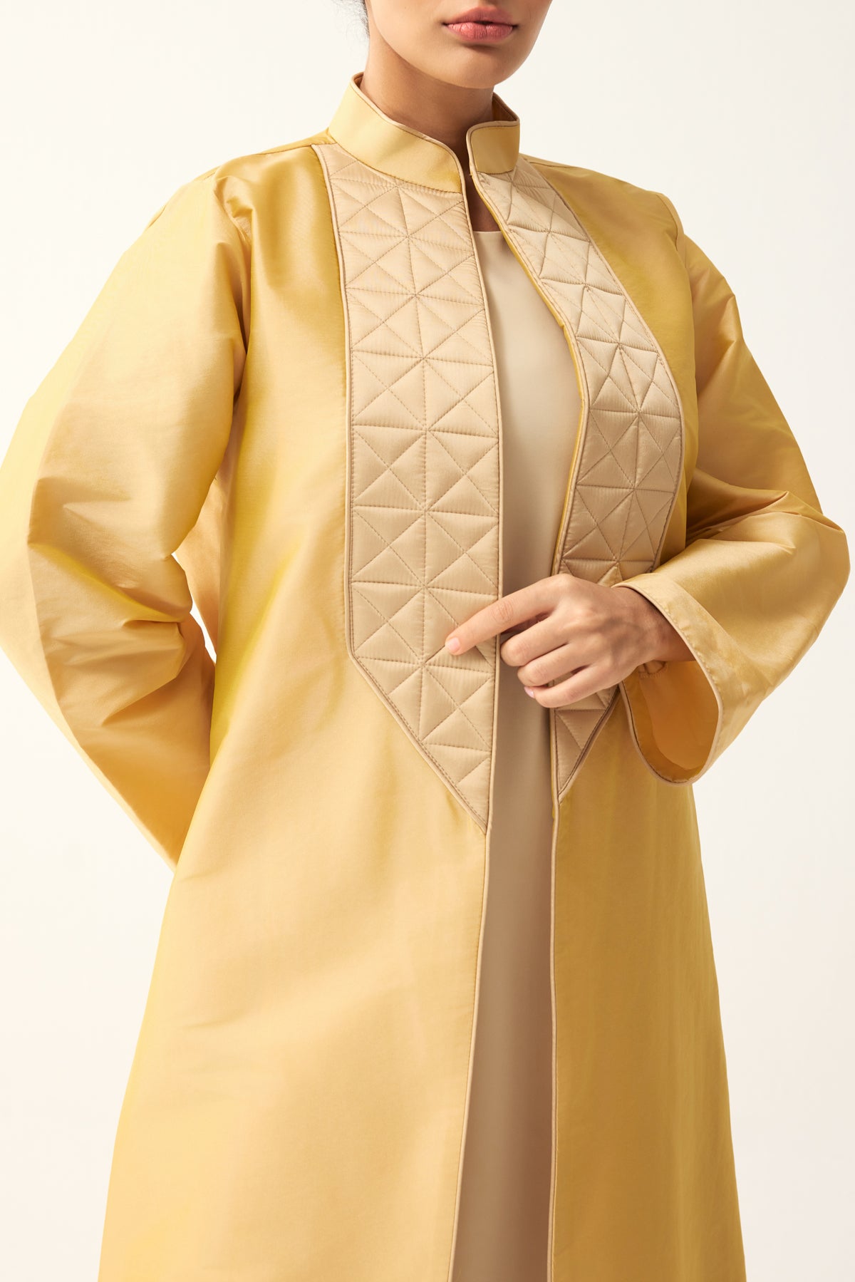 BUTTER YELLOW AND BEIGE A-LINE FIT TAFFETA ABAYA
