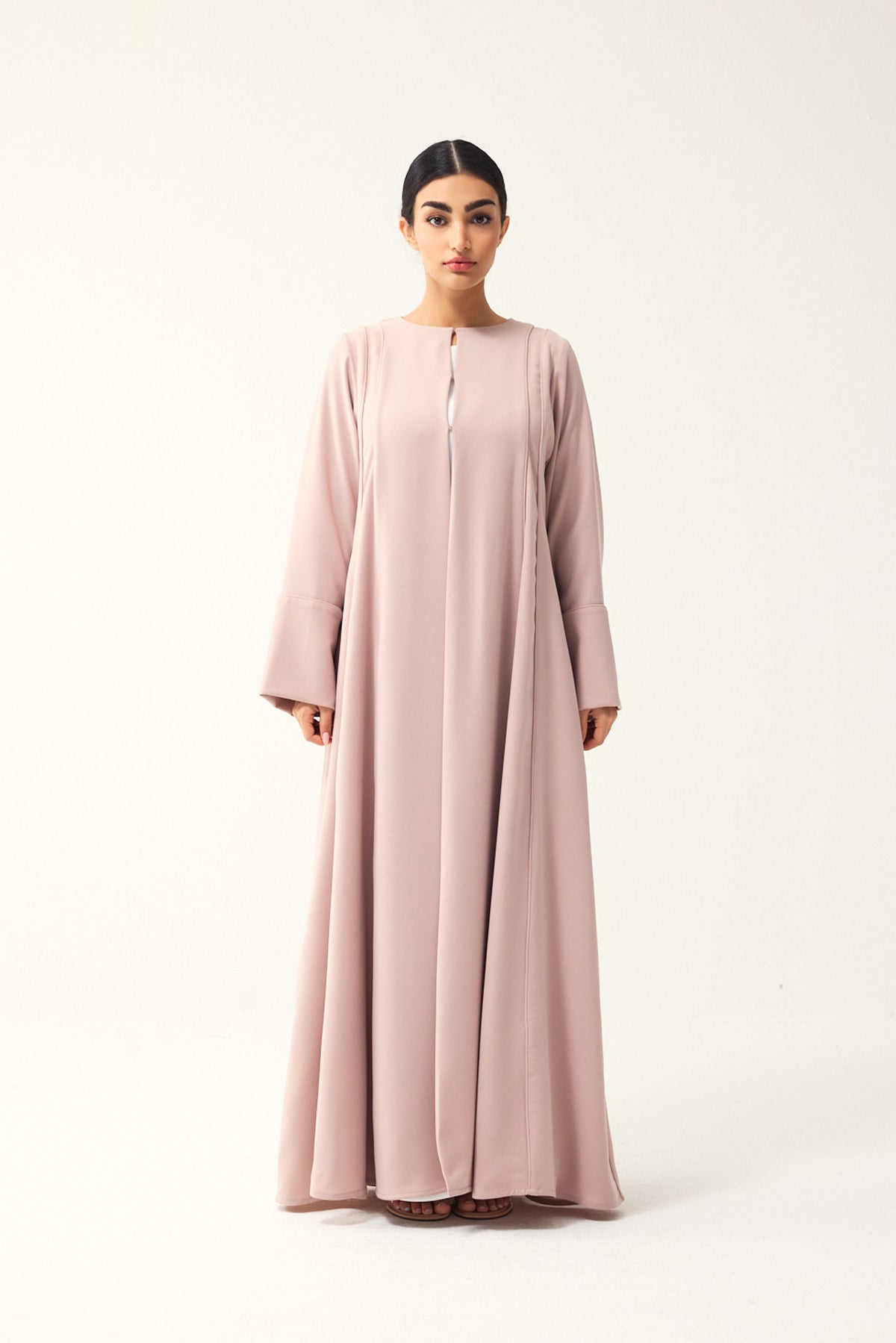 LIGHT PINK LOOSE FIT PANELLED CREPE ABAYA