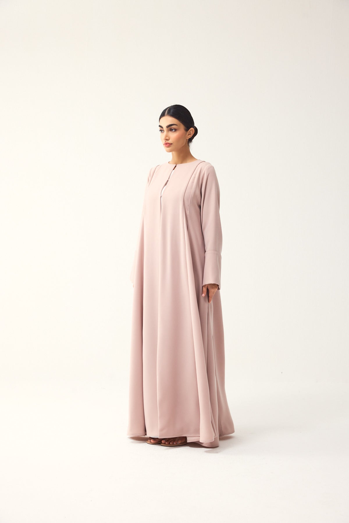LIGHT PINK LOOSE FIT PANELLED CREPE ABAYA