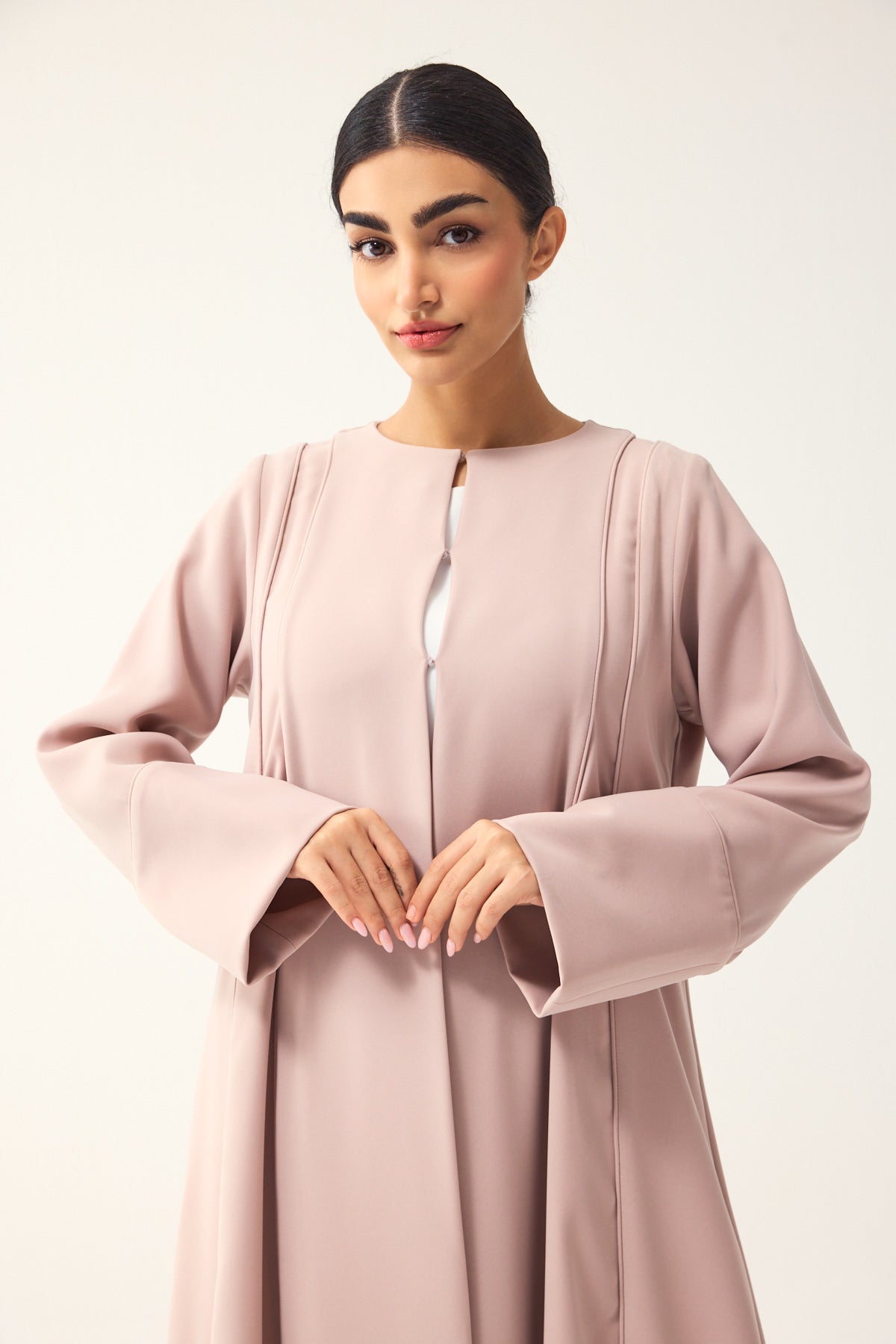 LIGHT PINK LOOSE FIT PANELLED CREPE ABAYA