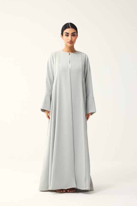 LIGHT GREY LOOSE FIT PANELLED CREPE ABAYA