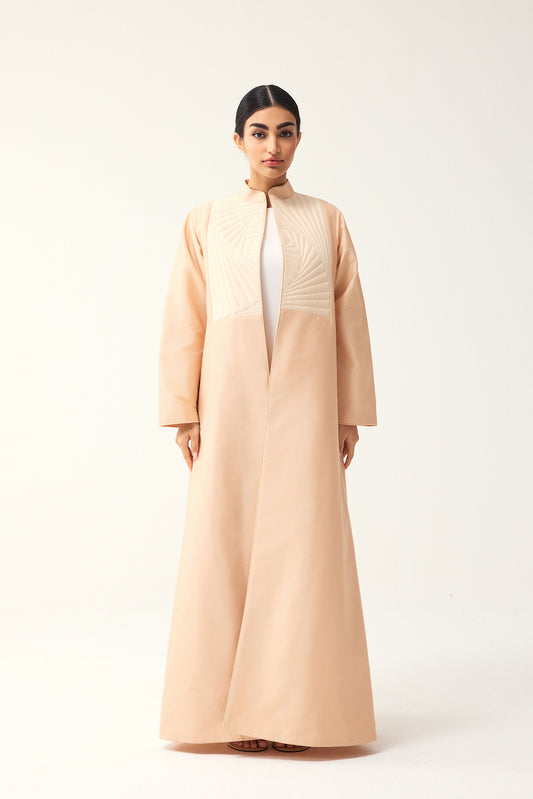 BEIGE AND CREAM A-LINE FIT TAFFETA ABAYA
