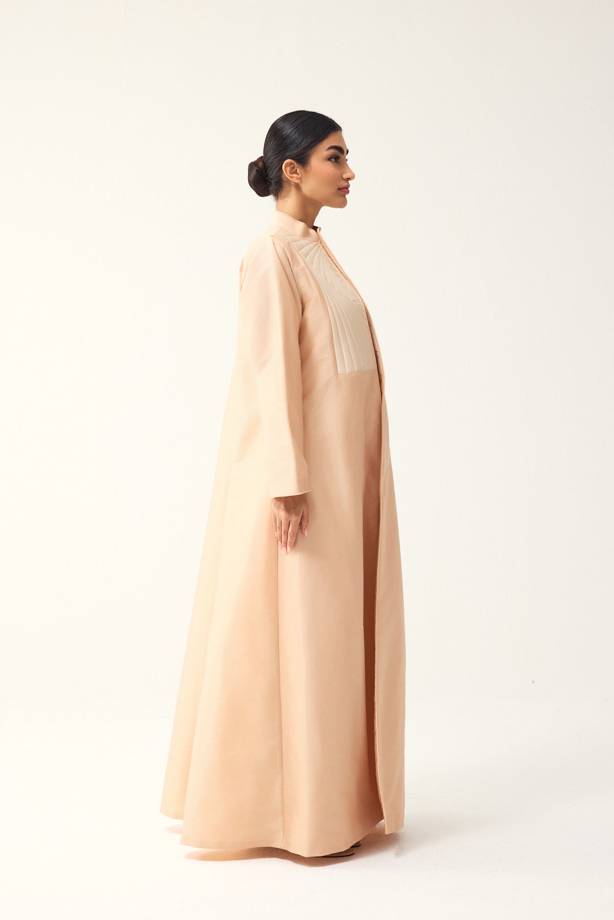 BEIGE AND CREAM A-LINE FIT TAFFETA ABAYA
