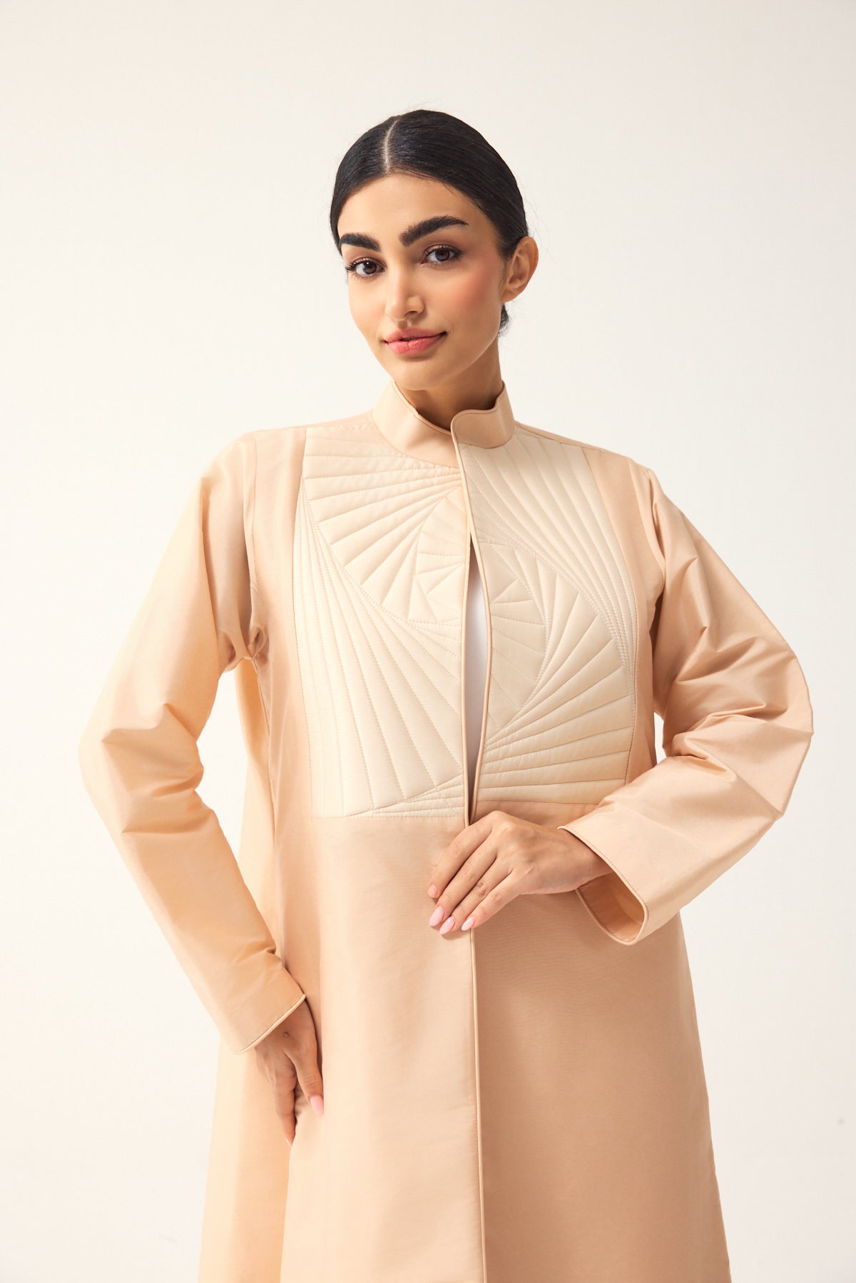 BEIGE AND CREAM A-LINE FIT TAFFETA ABAYA