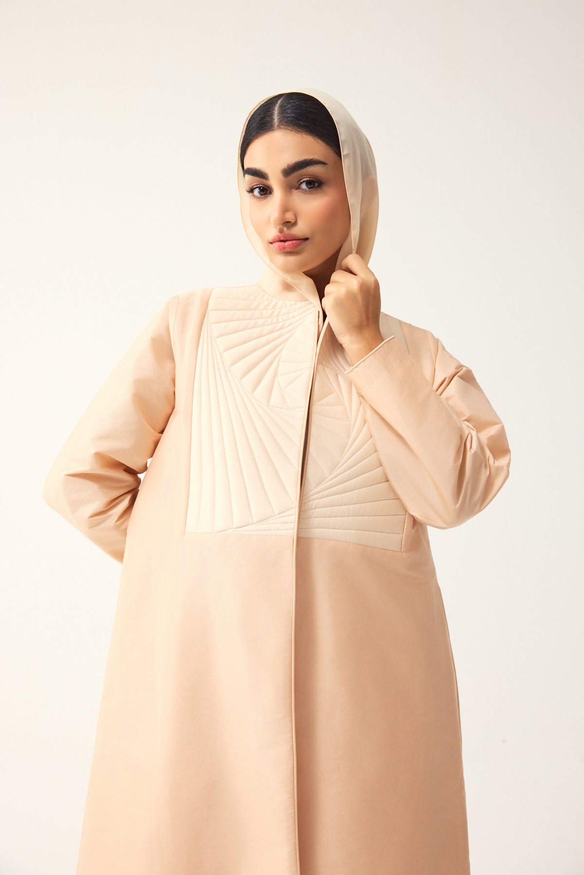 BEIGE AND CREAM A-LINE FIT TAFFETA ABAYA