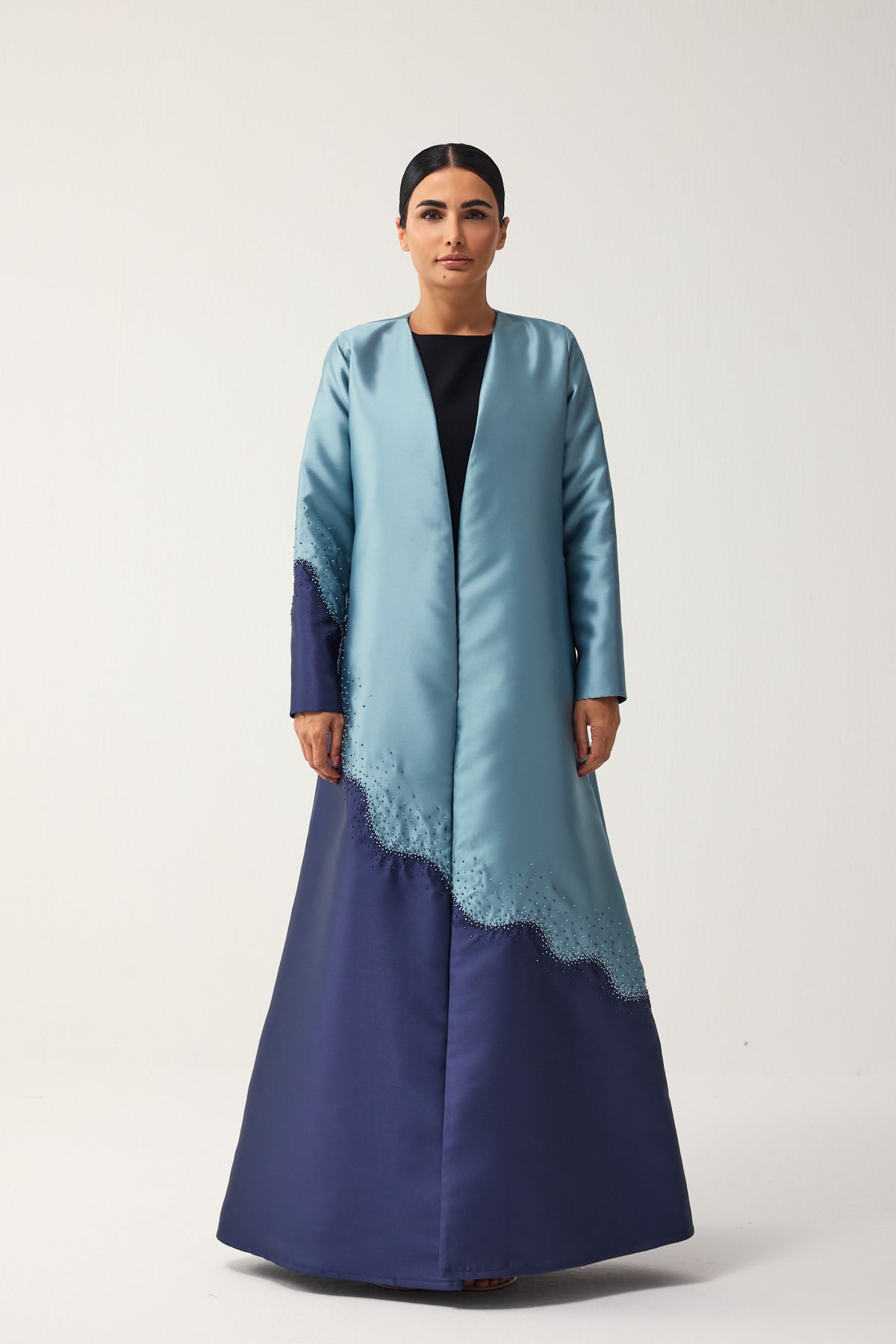 LIGHT AND NAVY BLUE A-LINE SATIN FORMAL ABAYA