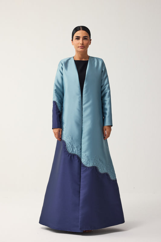 LIGHT AND NAVY BLUE A-LINE SATIN FORMAL ABAYA