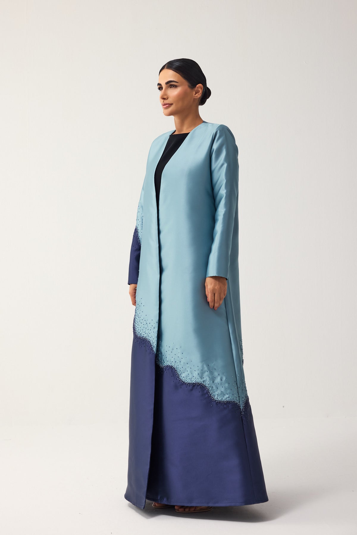 LIGHT AND NAVY BLUE A-LINE SATIN FORMAL ABAYA