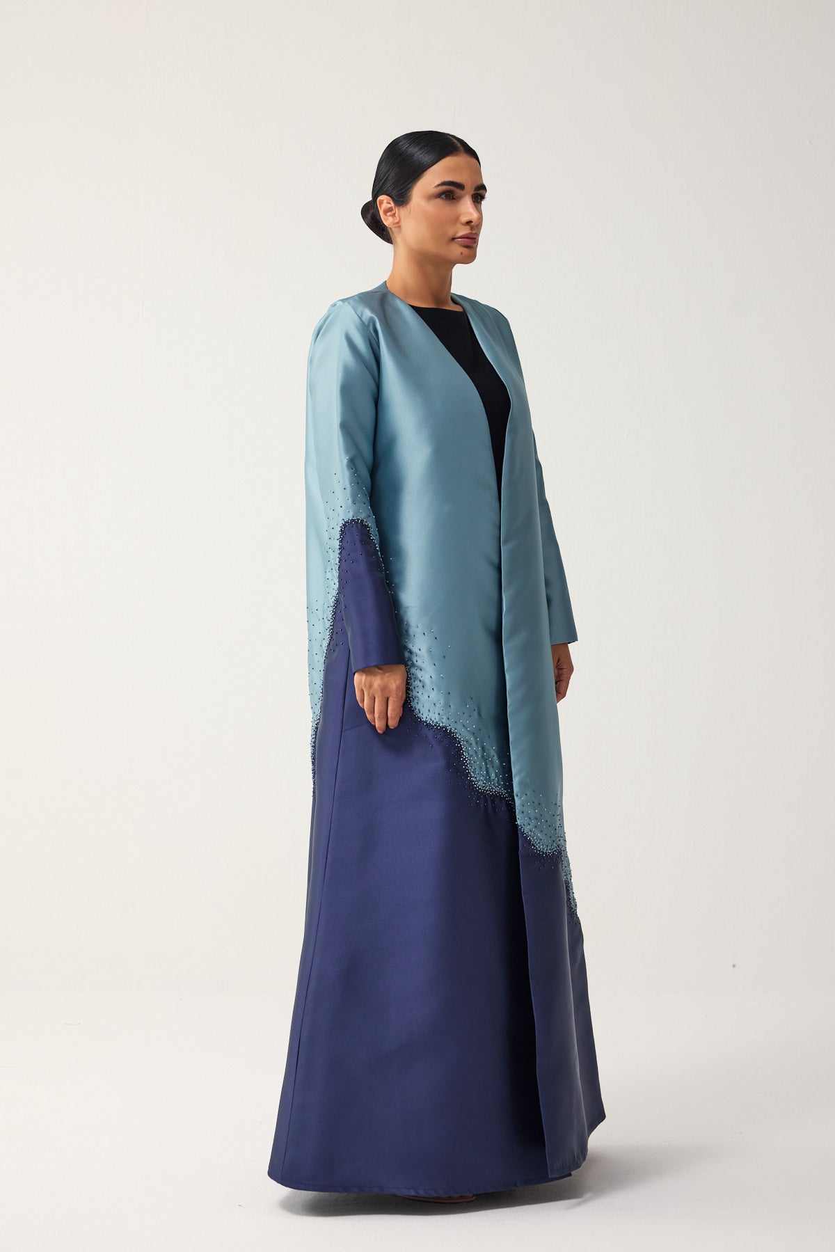 LIGHT AND NAVY BLUE A-LINE SATIN FORMAL ABAYA