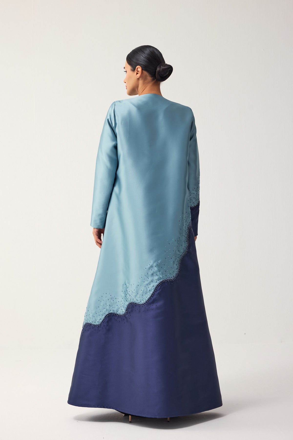 LIGHT AND NAVY BLUE A-LINE SATIN FORMAL ABAYA