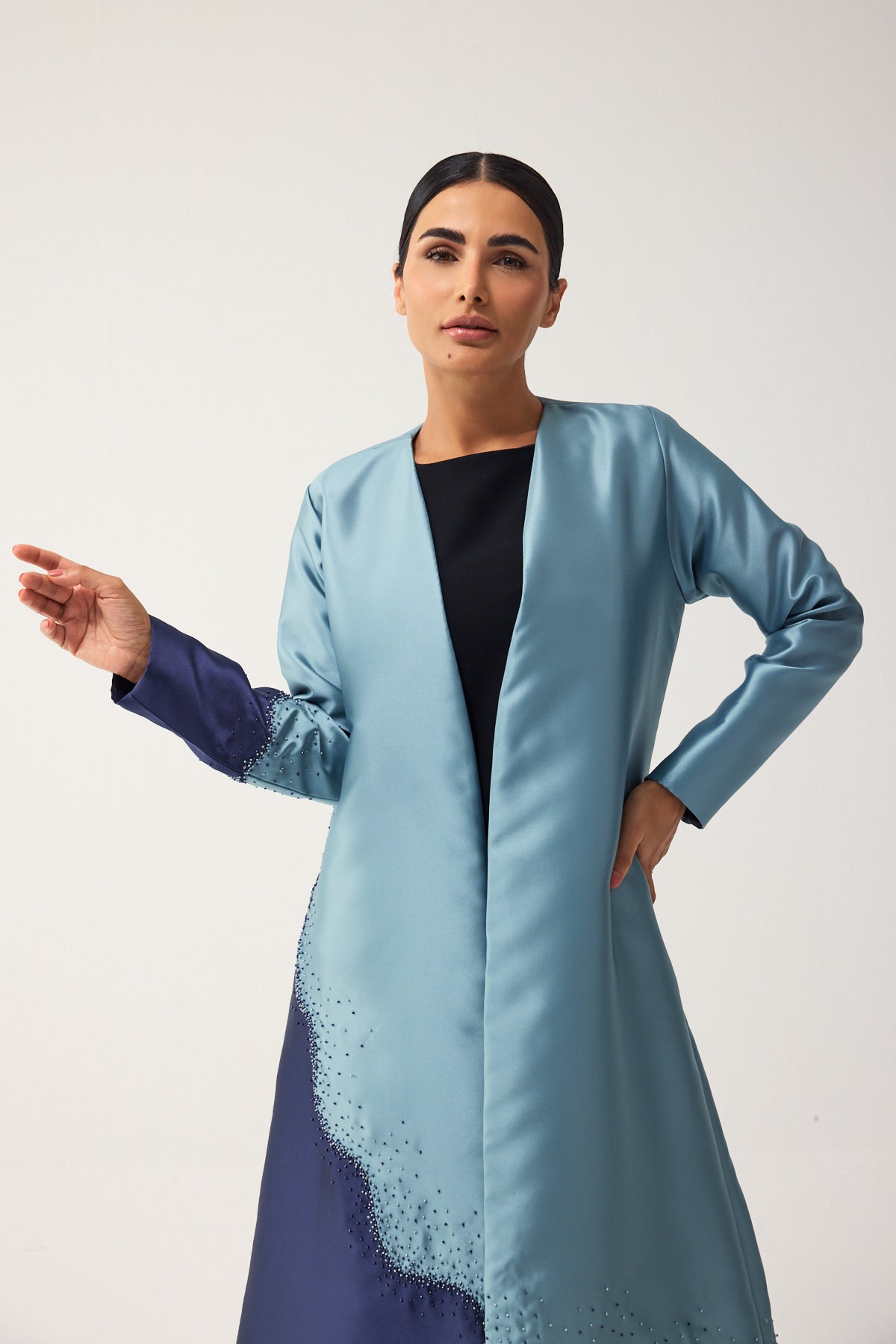 LIGHT AND NAVY BLUE A-LINE SATIN FORMAL ABAYA