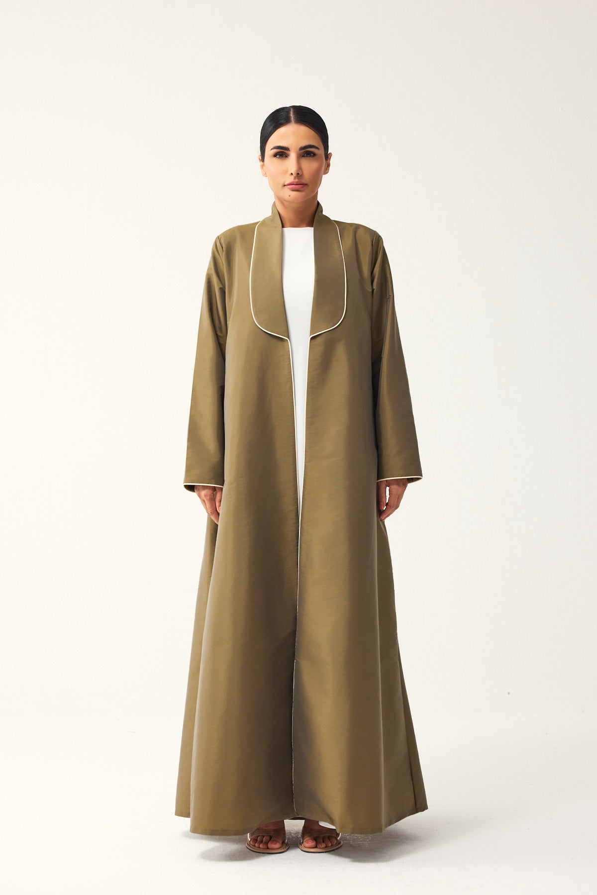 OLIVE LOOSE FIT TAFFETA ABAYA
